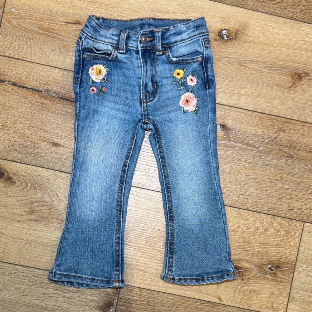 Floral Embroidered Kids 2T Denim Jeans